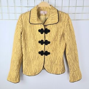 Quadrille New York Marigold Yellow Black Trim Damask Vintage Blazer Jacket